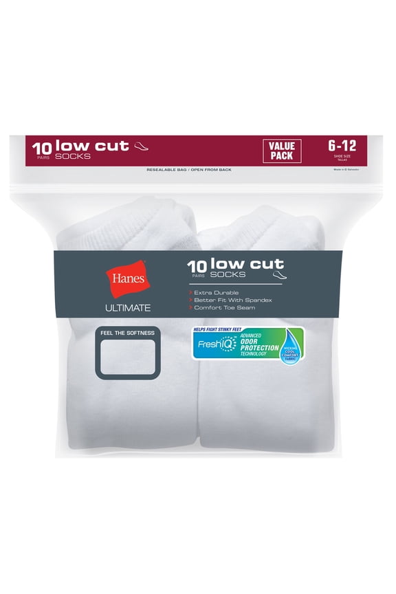 Ultimate Men's Cushion Low Cut Socks 10-Pack White 6-12