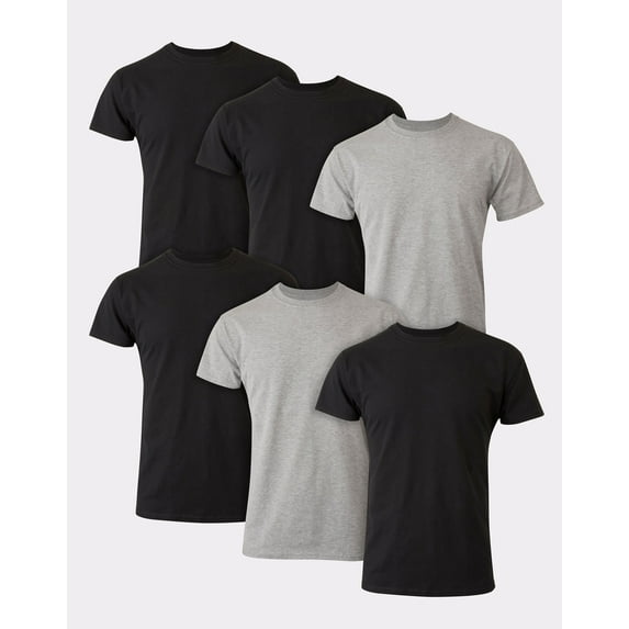 Hanes Ultimate Men's ComfortSoft Crewneck Undershirt, Black/Grey, 6-Pack Assorted S
