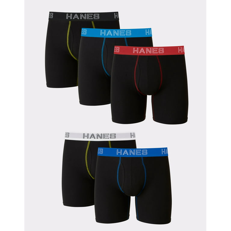 Hanes Ultimate Men's Stretch Boxer Brief Underwear, Moisture Wicking,  Black, 5-Pack Assorted 2XL 