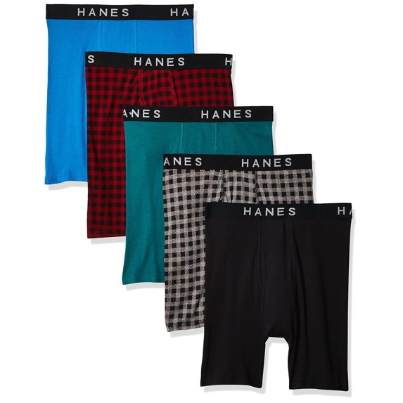Hanes Ultimate Men's Tagless Boxer Briefs-Multiple Colors, 5 Pack Blue/Green Assorted, X-Large
