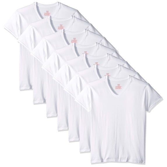 Hanes Ultimate Men's Tagless Comfort Soft V-Neck Tee Undershirt White-7 Pack, Medium
