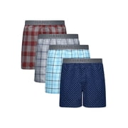 Hanes Ultimate Men's Underwear Boxers Pack - 4-Pack - Woven Cotton Plaid - Moisture-Wicking - Red/Blue /Gray XL