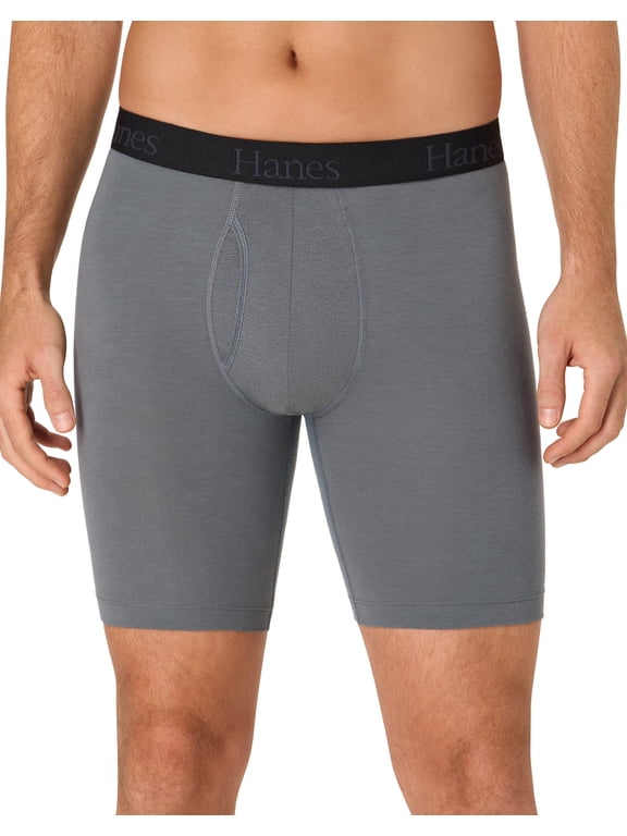 Ultimate Men's Underwear Long Leg Boxer Briefs Pack – 3-Pack – Comfort Flex Fit – Total Support Pouch – Moisture Wicking Black/Gray XL