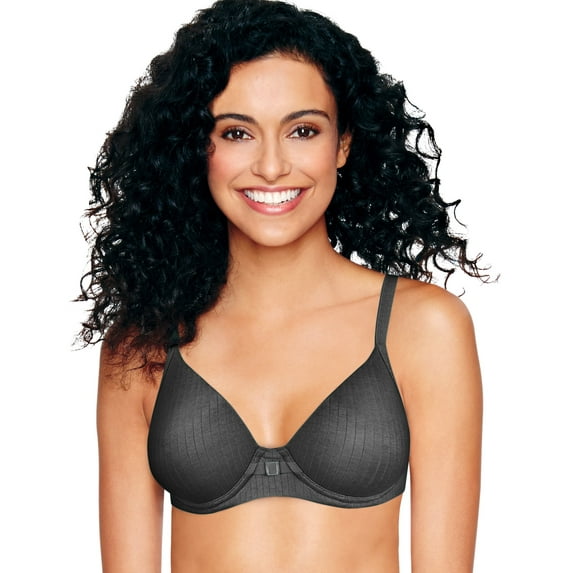 Hanes Ultimate Natural Lift Women's Push-Up Bra with T-Shirt Softness Black Stripe Heather 34C