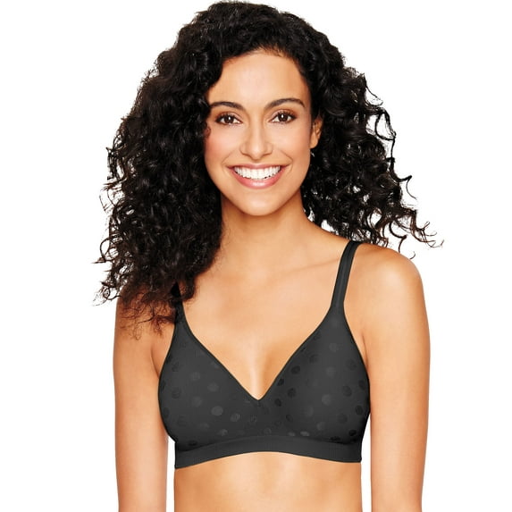 Hanes Ultimate Perfect Coverage Women's Wireless T-Shirt Bra Black Dot XL