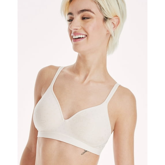 Hanes Ultimate Perfect Coverage Women's Wireless T-Shirt Bra Light Buff Floral L