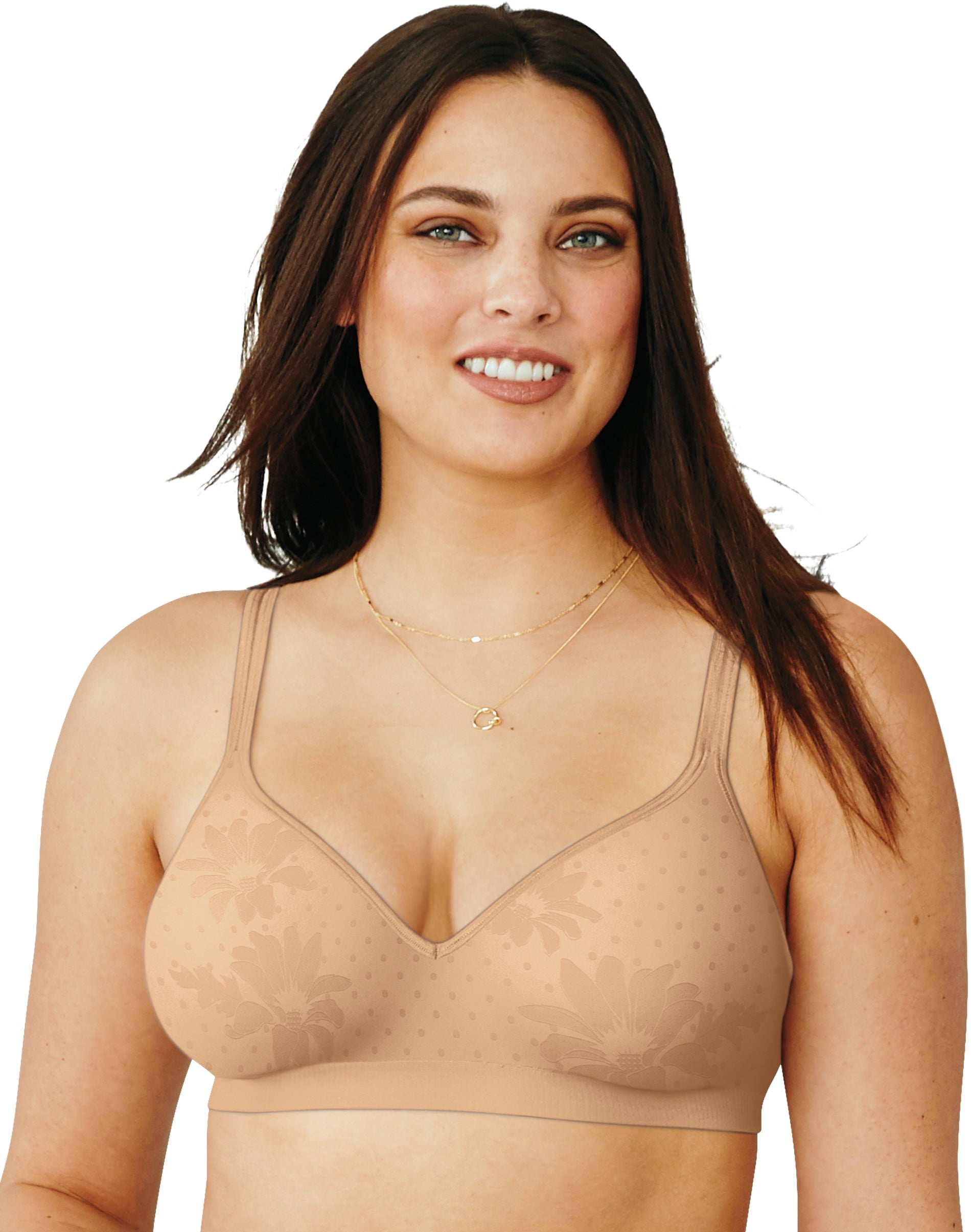 Hanes Ultimate Perfect Coverage Women's Wireless T-Shirt Bra Nude Floral L