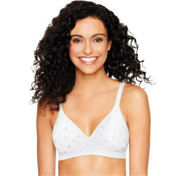 Hanes Ultimate Perfect Coverage Women's Wireless T-Shirt Bra White Dot XL