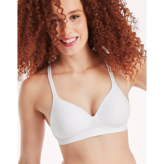 Hanes Ultimate Perfect Coverage Women's Wireless T-Shirt Bra White Floral 2XL