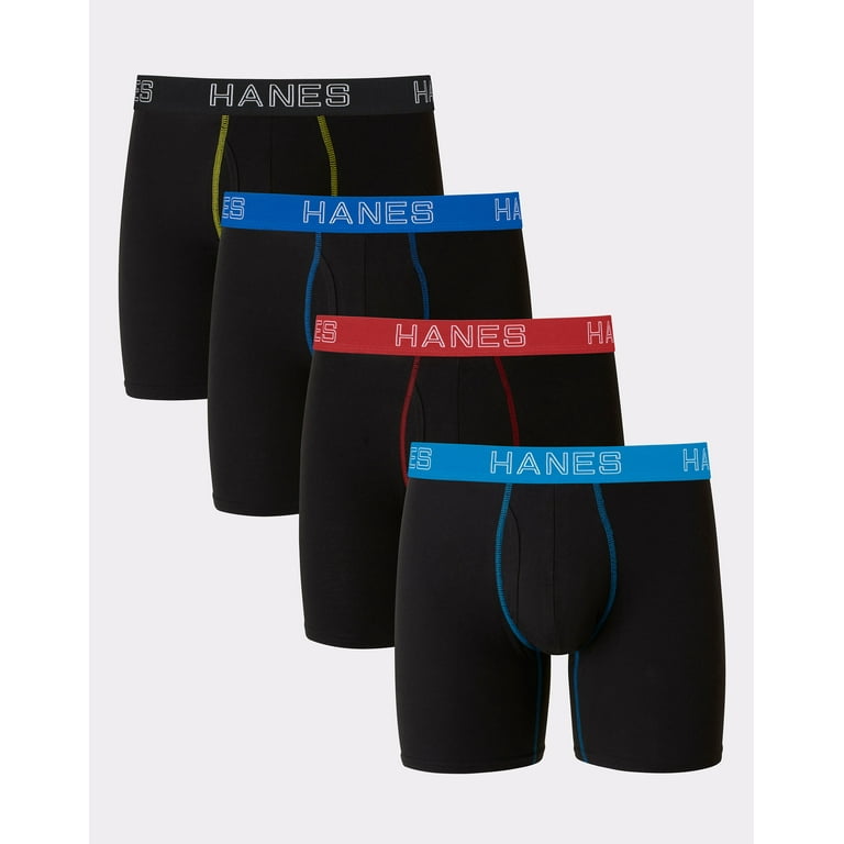 Hanes Ultimate Stretch Cotton Big Men's Boxer Brief Underwear, Black,4-Pack  ( & Tall Sizes) 4XB 