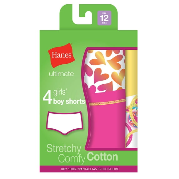 Hanes Ultimate TAGLESS Cotton Stretch Girls' Boy Shorts 4-Pack