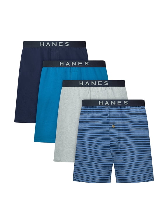 Ultimate Underwear Boxers Pack - 4-Pack - ComfortSoft Cotton Knit - Moisture-Wicking Blue/Teal/Gray M Men's