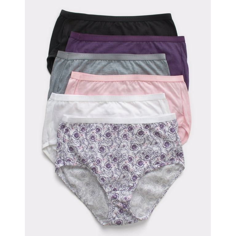 Hanes Ultimate Women's Breathable Brief Underwear, 6-Pack Sugar Flower  Pink/White/Concrete Heather/Black/Purple Vista Heather/Purple Floral Print  10 