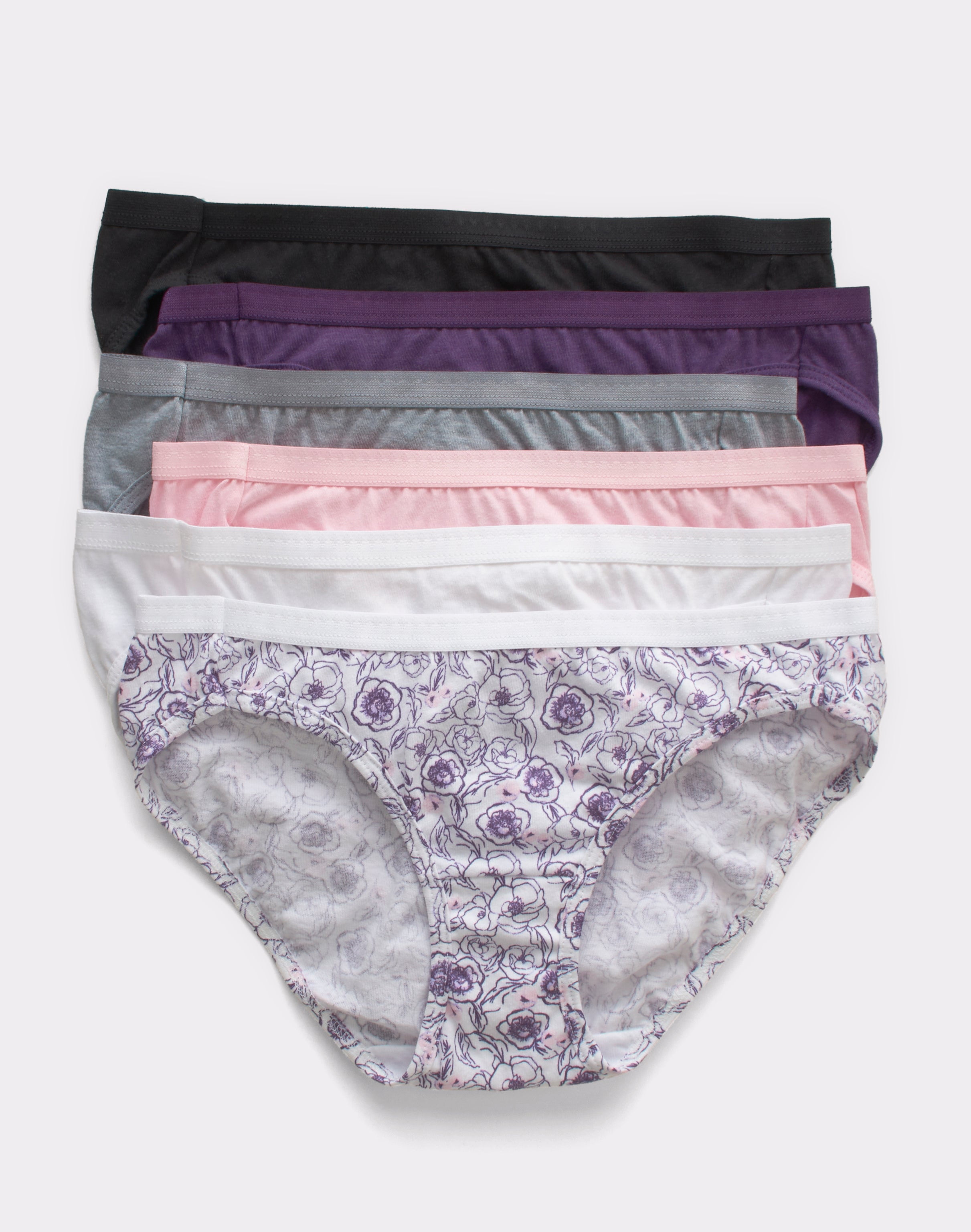 Hanes Ultimate Women's Breathable Cotton Bikini Underwear, 6-Pack  Pink/White/Concrete Heather/Black/Purple Heather/Purple Print 7 