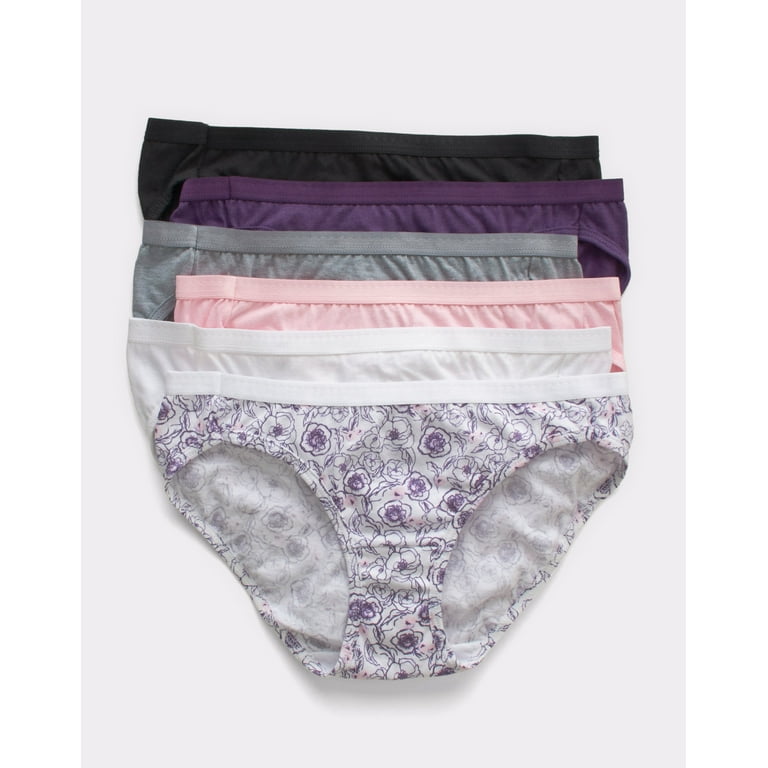 Hanes Ultimate Women's Breathable Cotton Bikini Underwear, 6-Pack  Pink/White/Concrete Heather/Black/Purple Heather/Purple Print 9