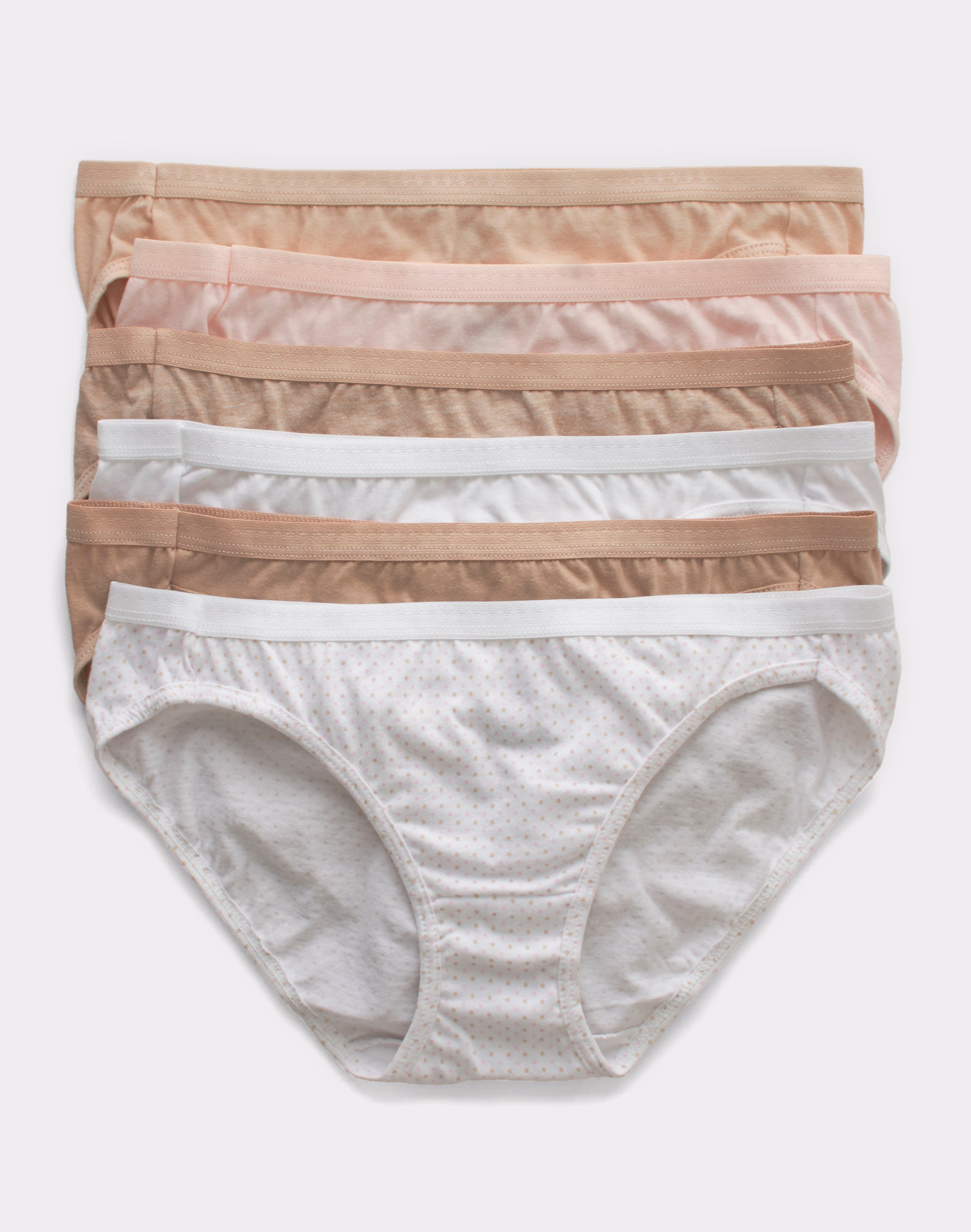 Hanes Ultimate Women's Breathable Cotton Bikini Underwear, 6-Pack Soft  Taupe/White/Nude/Light Buff/Nude Heather/Sugar Flower Sweet Dot 10 