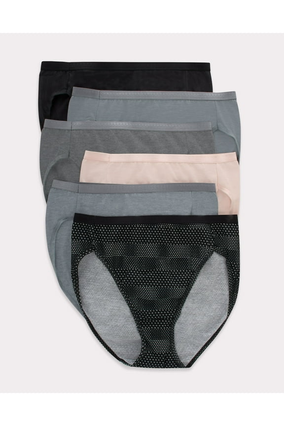 Ultimate Women's Breathable Hi-Cut Underwear, 6-Pack Black/Concrete Heather/Light Buff/Moonlit Sky/Grey Heather/Static Dots 9