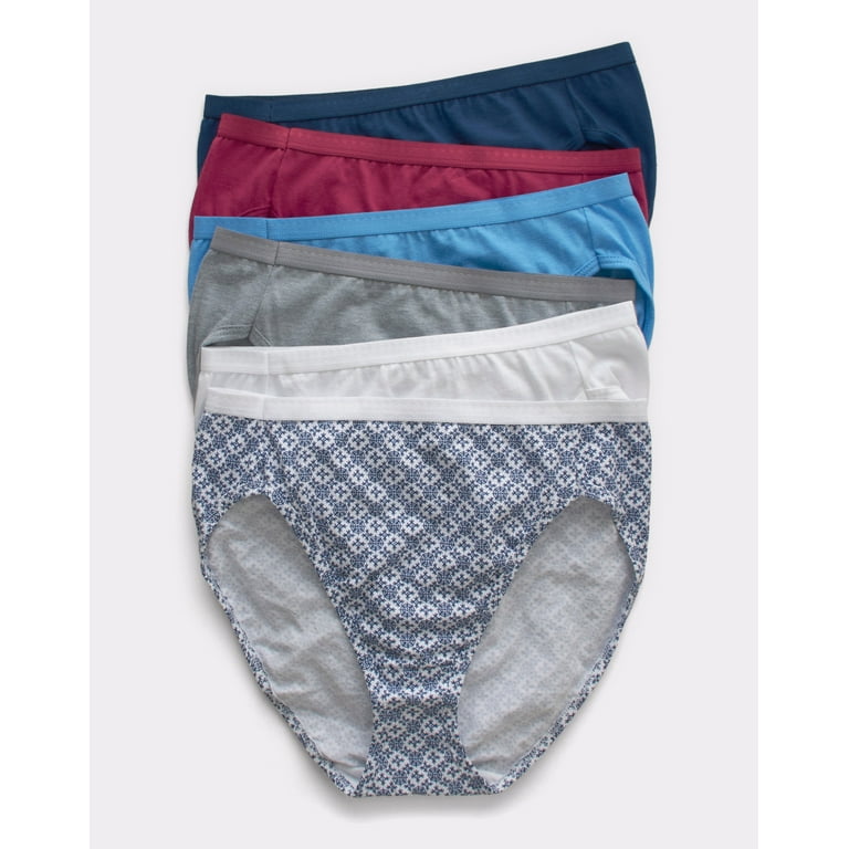 Hanes Ultimate Women's Breathable Hi-Cut Underwear, 6-Pack Swiss  Blue/White/Concrete Heather/Fresh Berry/Navy Eclipse/ Crochet Boho Print 7