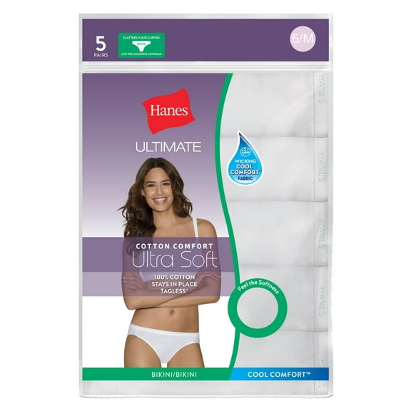 Hanes Ultimate Women's Comfort Cotton Bikini Underwear, 5+1 Pack