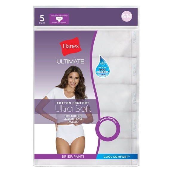 Hanes Ultimate Women's Comfort Cotton Brief Underwear, 5-Pack
