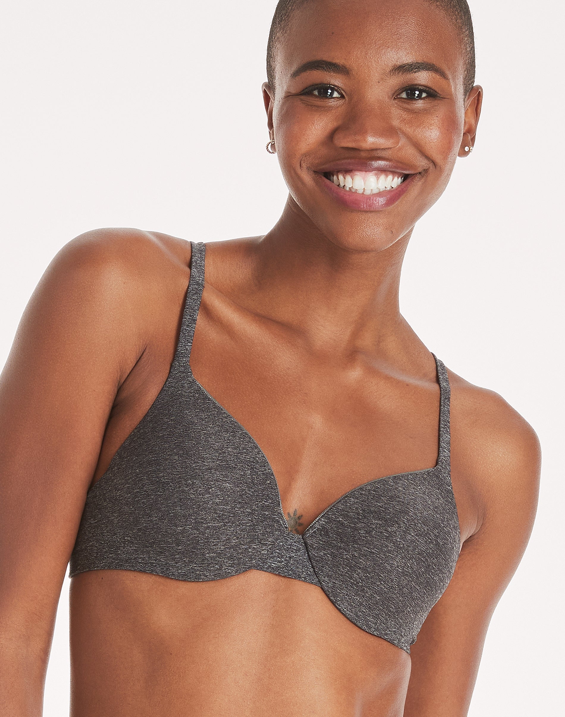 Hanes Ultimate Women's Unlined Wireless Bra with T-Shirt Softness Sterling  Grey Heather Print S
