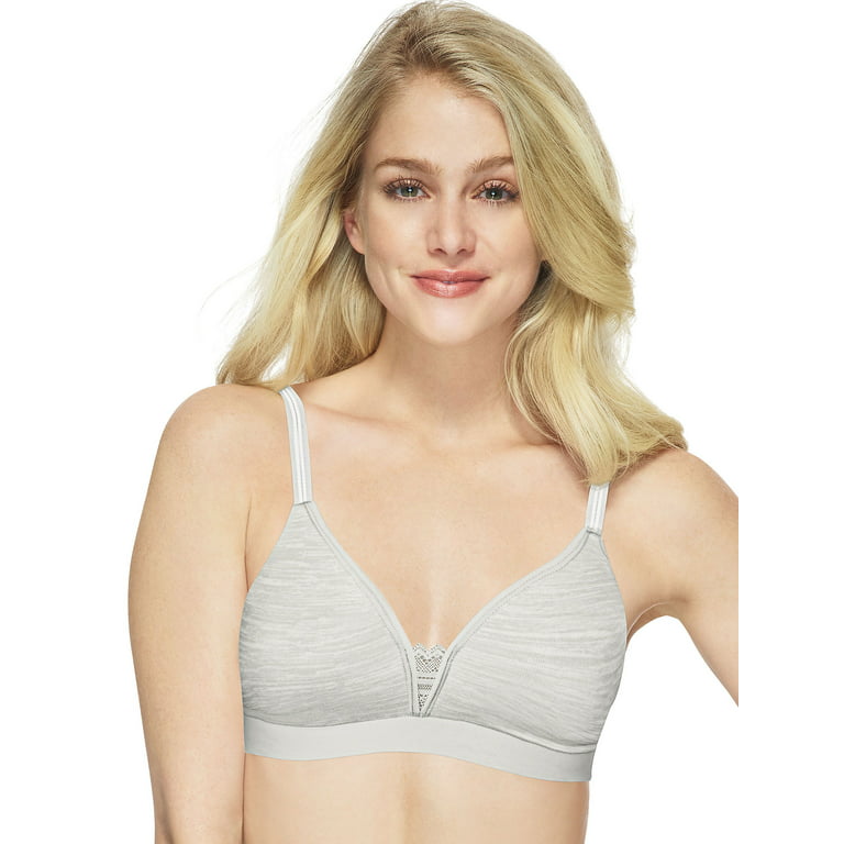 Hanes Ultimate Women's Unlined Wireless Bra with T-Shirt Softness Sterling  Grey Heather Print XL