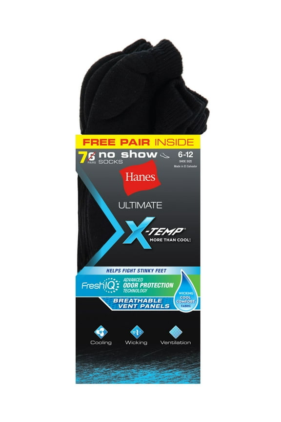 Ultimateâ„¢ X-Temp® FreshIQâ„¢ Men's No Show Black 7-Pack (Includes 1 Free Bonus Pair) - Size - 43994 - Color - Black