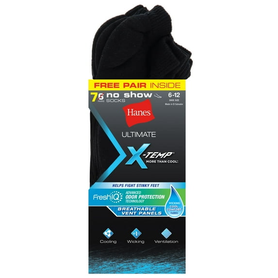 Hanes Ultimateâ„¢ X-Temp® FreshIQâ„¢ Men's No Show Black 7-Pack (Includes 1 Free Bonus Pair) - Size - 43994 - Color - Black