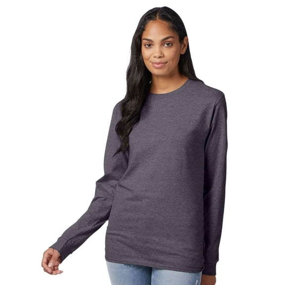 Hanes Unisex Authentic Long Sleeve T-Shirt 100% Cotton Heavyweight Crewneck Classic Tee (Charcoal-Heather, L)