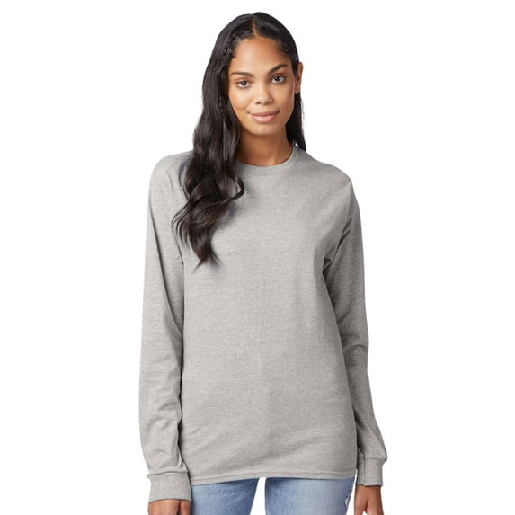 Hanes Unisex Authentic Long Sleeve T-Shirt 100% Cotton Heavyweight Crewneck Classic Tee (Light-Steel, S)