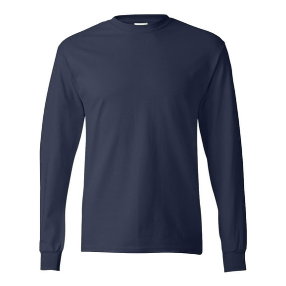 Hanes Unisex Authentic Long Sleeve T-Shirt 100% Cotton Heavyweight Crewneck Classic Tee (Navy, L)