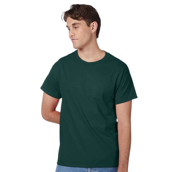 Hanes Unisex Authentic Short Sleeve T-Shirt 100% Cotton Jersey Classic Fit Solid Color Tee (Deep-Forest, M)