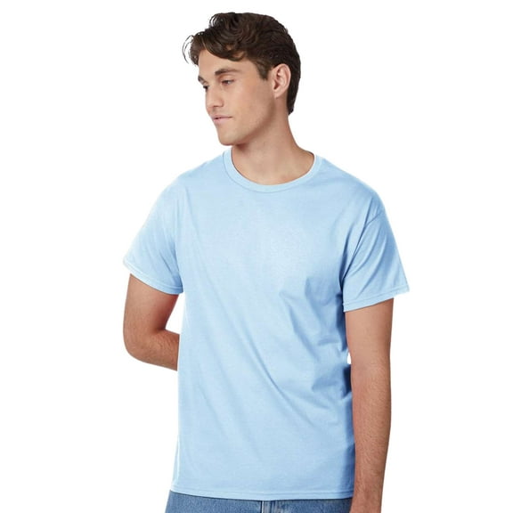 Hanes Unisex Authentic Short Sleeve T-Shirt 100% Cotton Jersey Classic Fit Solid Color Tee (Light-Blue, L)