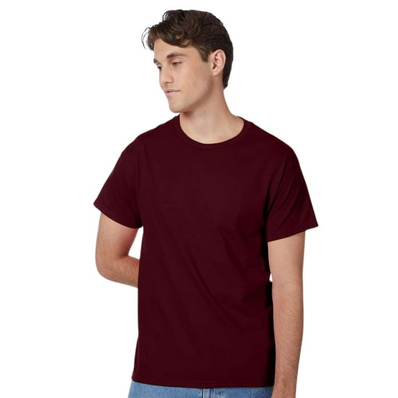 Hanes Unisex Authentic Short Sleeve T-Shirt 100% Cotton Jersey Classic Fit Solid Color Tee (Maroon, S)