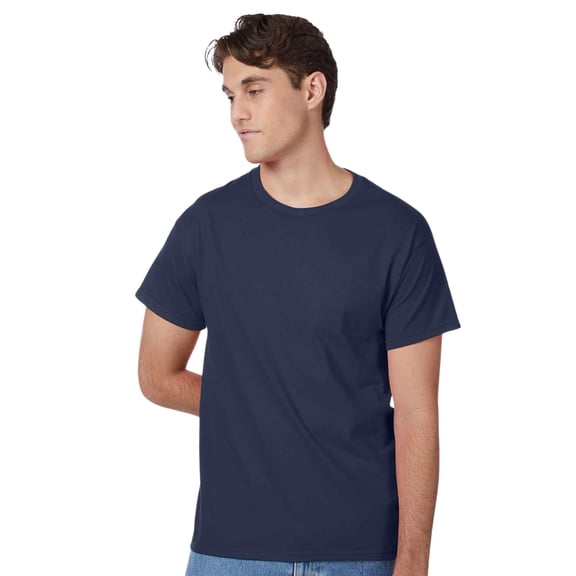 Hanes Unisex Authentic Short Sleeve T-Shirt 100% Cotton Jersey Classic Fit Solid Color Tee (Navy, L)