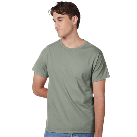 Hanes Unisex Authentic Short Sleeve T-Shirt 100% Cotton Jersey Classic Fit Solid Color Tee (Stonewashed-Green, L)