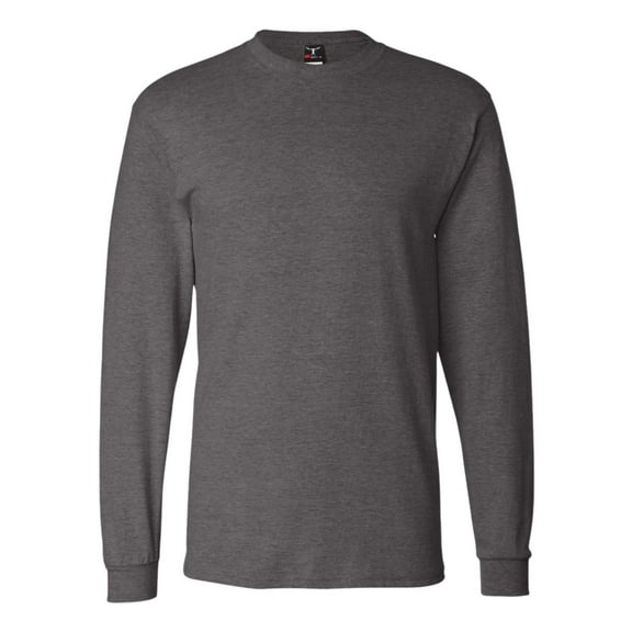 Hanes Unisex Beefy-T Long Sleeve T-Shirt, Crewneck Tee Shirts 100% Ring-spun Cotton Long Tees (Charcoal Heather , L)