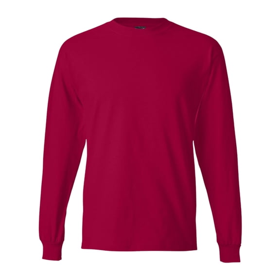 Hanes Unisex Beefy-T Long Sleeve T-Shirt, Crewneck Tee Shirts 100% Ring-spun Cotton Long Tees (Deep Red , L)
