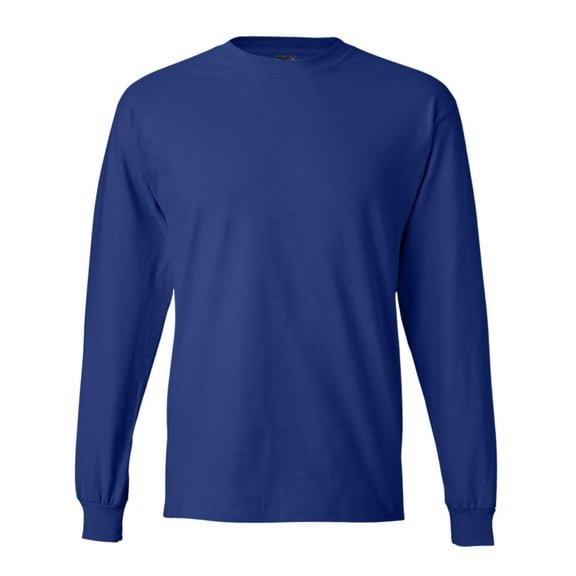 Hanes Unisex Beefy-T Long Sleeve T-Shirt, Crewneck Tee Shirts 100% Ring-spun Cotton Long Tees (Deep Royal , L)