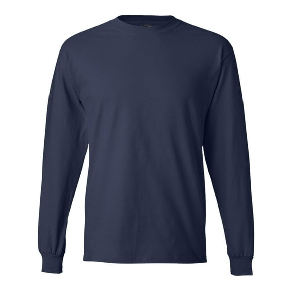 Hanes Unisex Beefy-T Long Sleeve T-Shirt, Crewneck Tee Shirts 100% Ring-spun Cotton Long Tees (Navy , L)