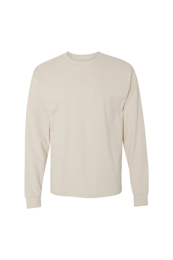 Unisex Beefy-T Long Sleeve T-Shirt, Crewneck Tee Shirts 100% Ring-spun Cotton Long Tees (Sand , 3XL)