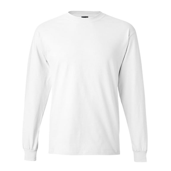 Hanes Unisex Beefy-T Long Sleeve T-Shirt, Crewneck Tee Shirts 100% Ring-spun Cotton Long Tees (White , L)