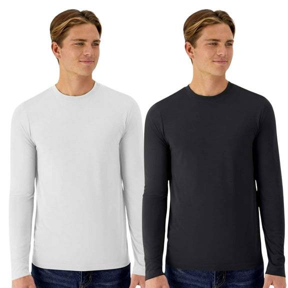 Hanes Unisex Cool DRI Cotton Touch Long Sleeve T-Shirt 100% Ring-spun Polyester Crewneck Tee Shirts (Black+White 2 Pack, L)