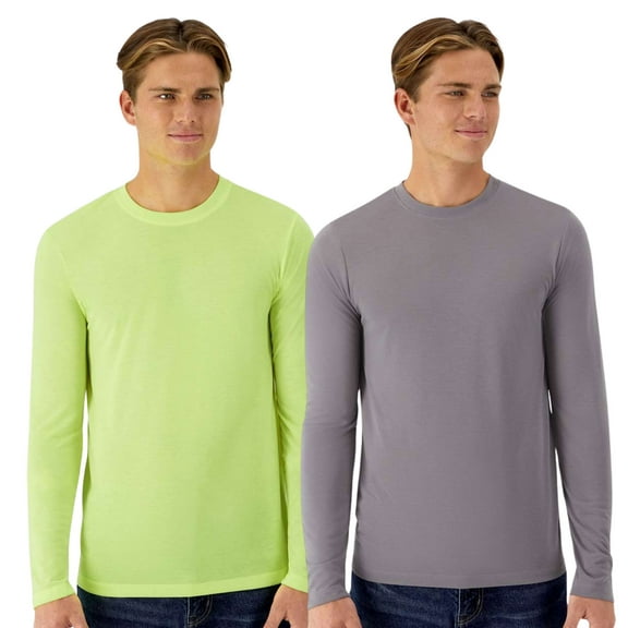 Hanes Unisex Cool DRI Cotton Touch Long Sleeve T-Shirt 100% Ring-spun Polyester Crewneck Tee Shirts (Safety Green+Graphite 2 Pack, 3XL)