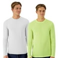 thumbnail image 1 of Hanes Unisex Cool DRI Cotton Touch Long Sleeve T-Shirt 100% Ring-spun Polyester Crewneck Tee Shirts (White+Safety Green 2 Pack, 3XL), 1 of 8