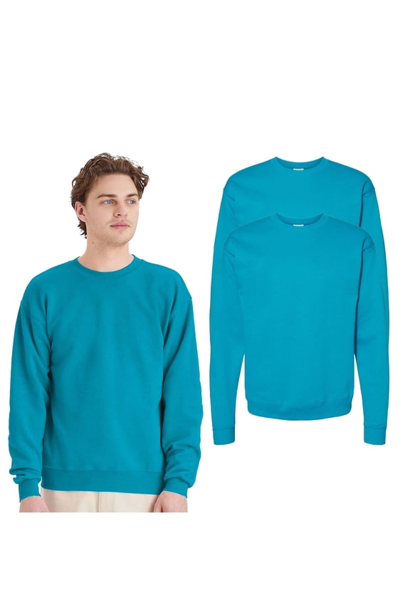 High Visibility Sweatshirt 7.8 Oz, Ecosmart Crewneck Fleece Pullover Jumper, Durable Sweatshirt for Unisex, Teal Color 50 Cotton/50 Polyester, XL Size, 2 Pack