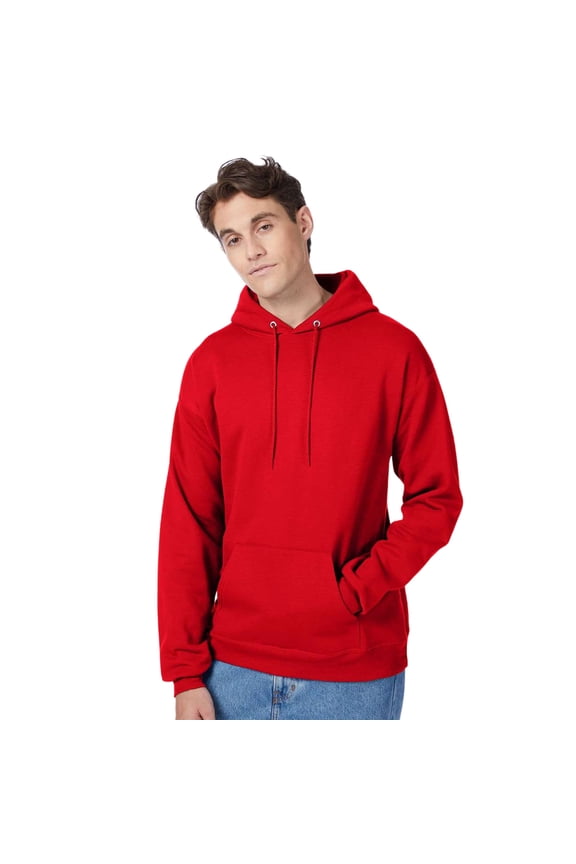 Unisex EcoSmart Hooded Sweatshirt, 50/50US Cotton/Polyester Winter Long Sleeve Fleece Pullover (Athletic Red, S)