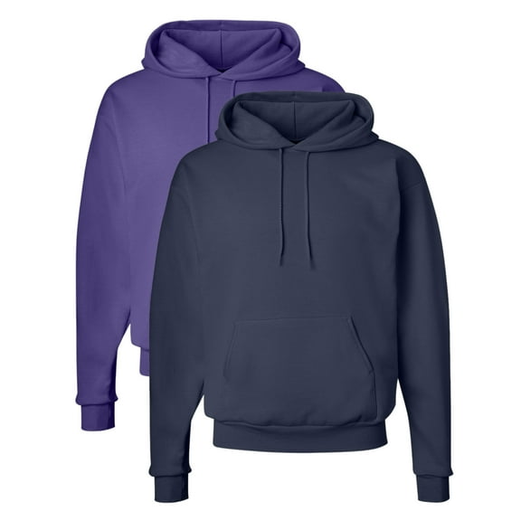 Hanes Unisex EcoSmart Hooded Sweatshirt, 50/50US Cotton/Polyester Winter Long Sleeve Fleece Pullover (Purple Navy 2 Pack, XL)