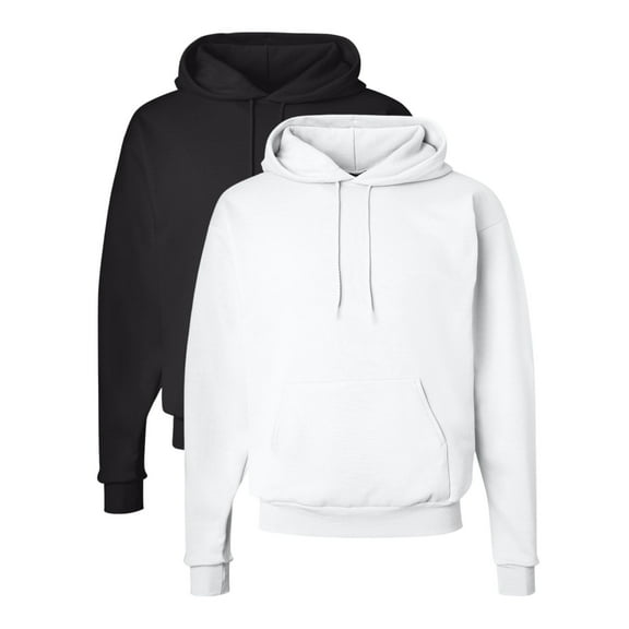 Hanes Unisex EcoSmart Hooded Sweatshirt, 50/50US Cotton/Polyester Winter Long Sleeve Fleece Pullover (White Black 2 Pack, L)