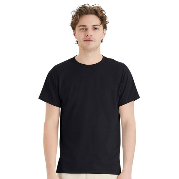 Hanes Unisex EcoSmart Short Sleeve T-Shirt Classic Crewneck Tees (Black, L)
